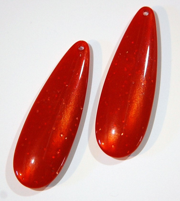 Vintage Acrylic Teardrop Pendant Sparkle Red Orange pnd033D