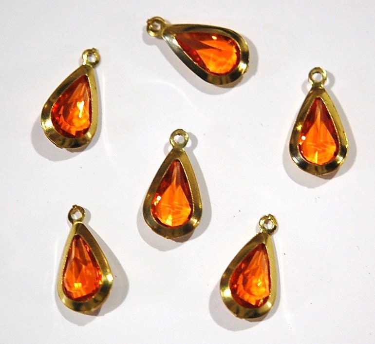 Vintage Acrylic Topaz Brass Frame Set Teardrop Charms cha004A