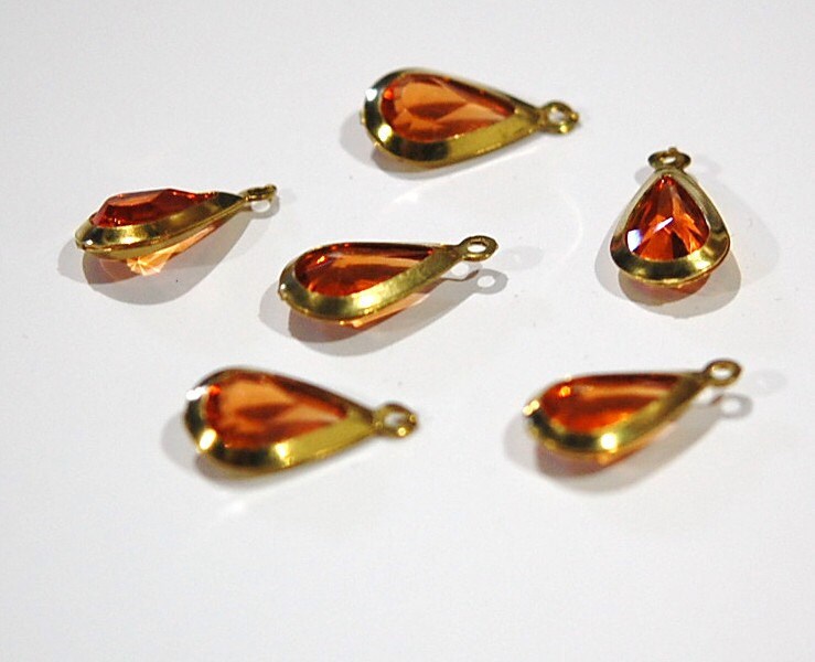 Vintage Acrylic Topaz Brass Frame Set Teardrop Charms cha004A