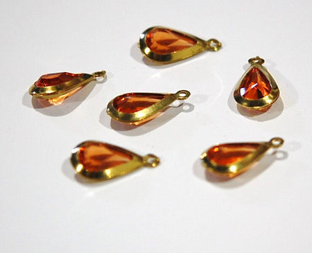 Vintage Acrylic Topaz Brass Frame Set Teardrop Charms cha004A