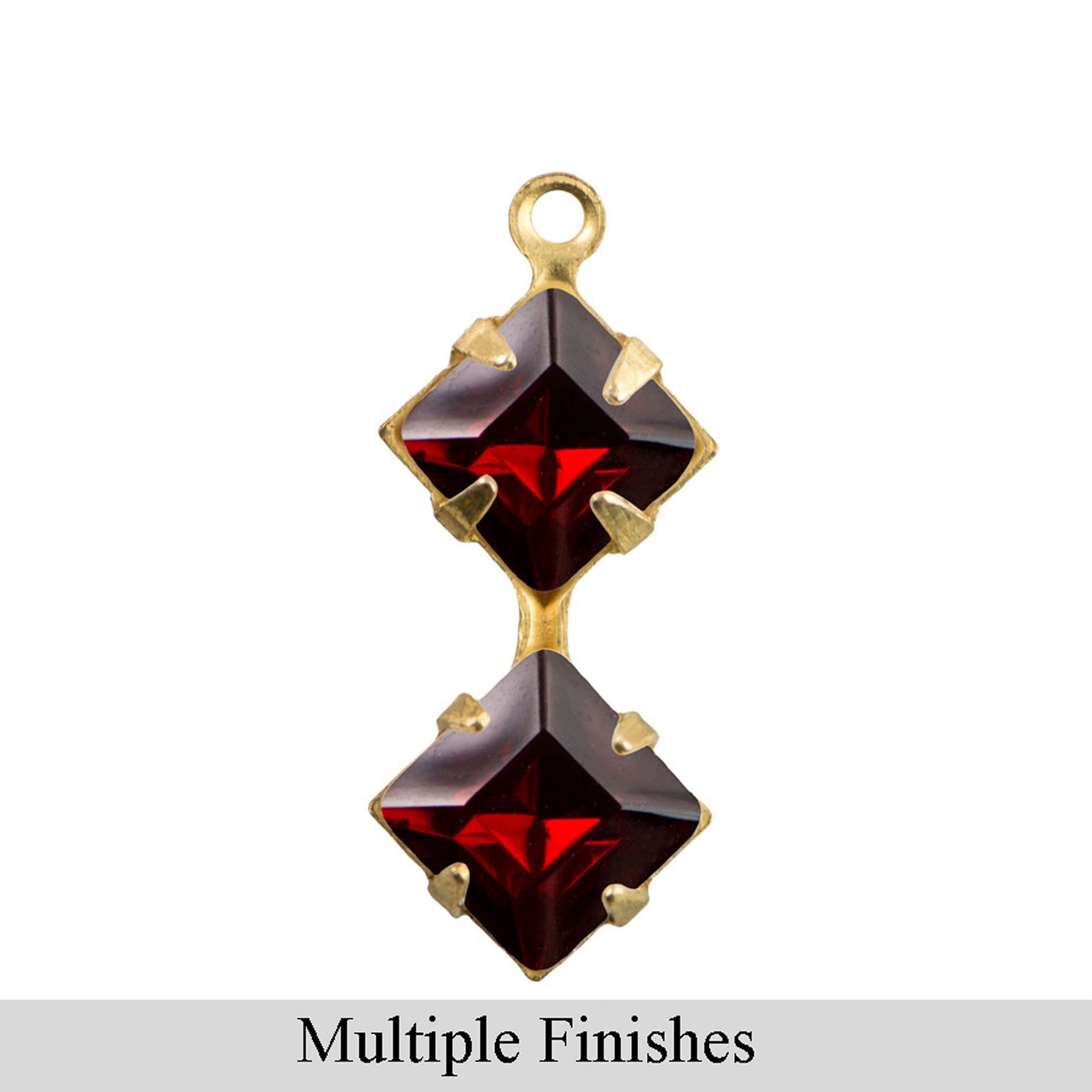 6mm Siam Ruby Faceted Glass Square Stone in 1 Loop Double Setting