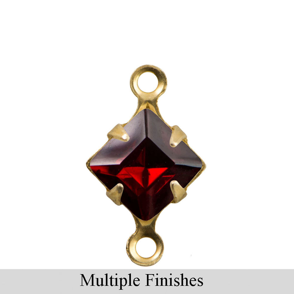 6mm Siam Ruby Faceted Glass Square Stone in 2 Loop Setting