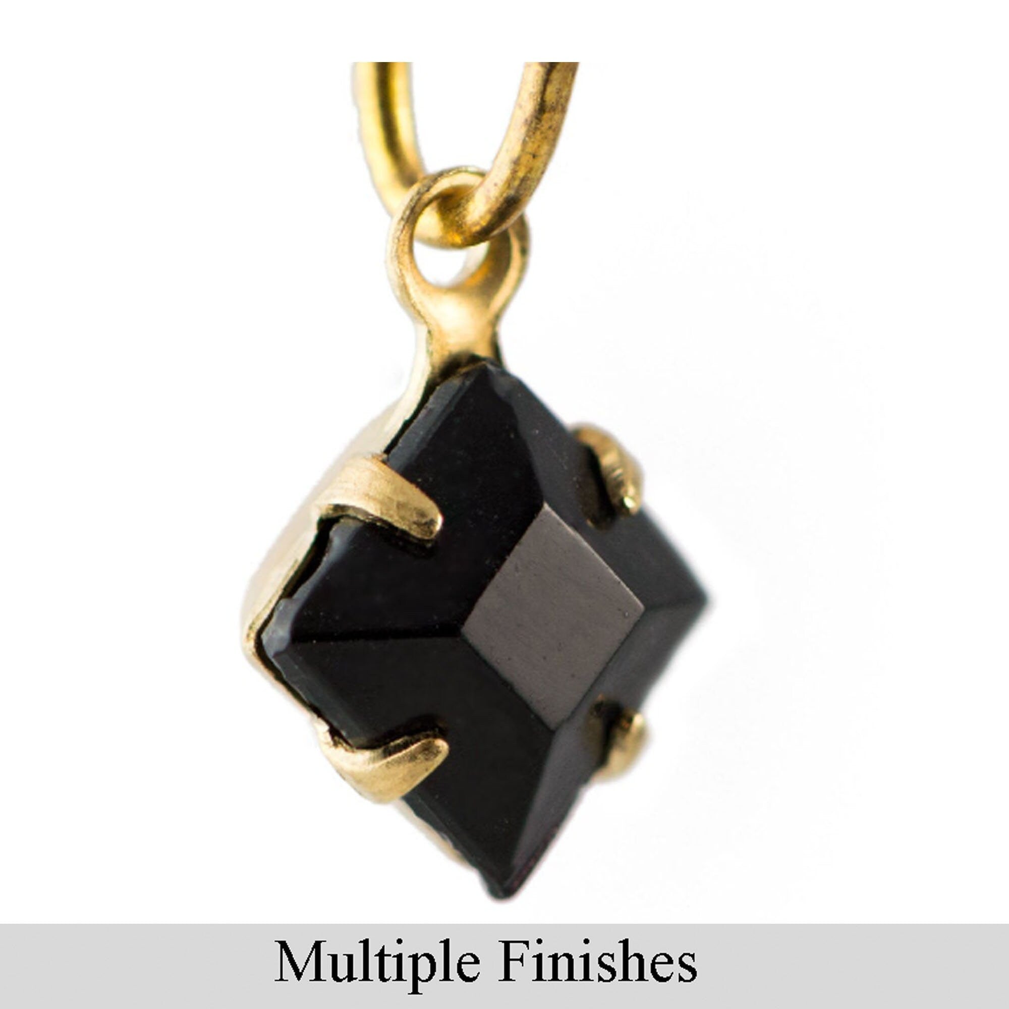 6mm Black Faceted Glass Square Stone in 1 Loop Setting