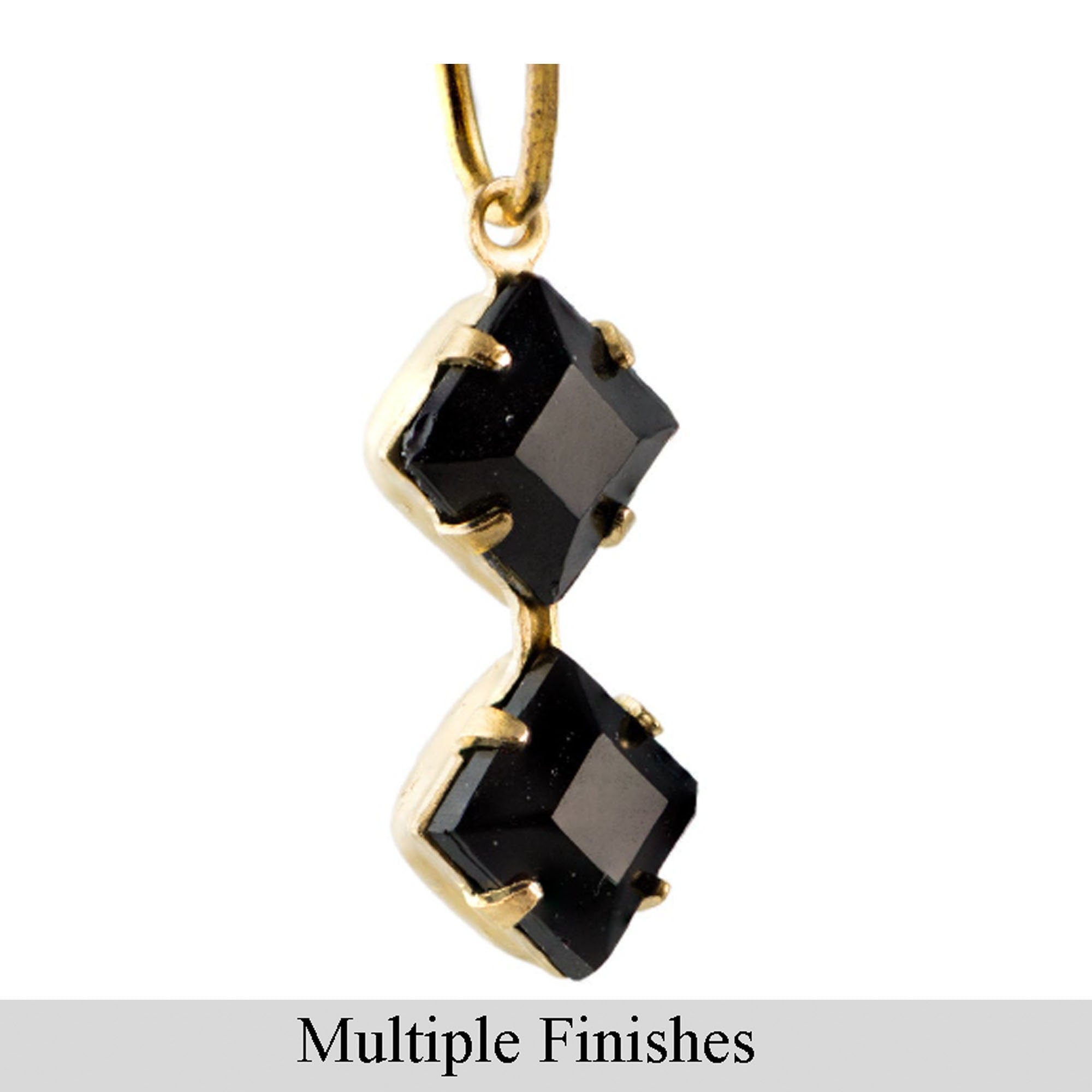 6mm Black Faceted Glass Square Stone in 1 Loop Double Setting