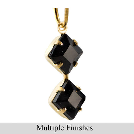 6mm Black Faceted Glass Square Stone in 1 Loop Double Setting