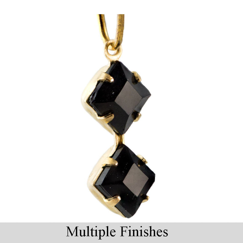 6mm Black Faceted Glass Square Stone in 1 Loop Double Setting
