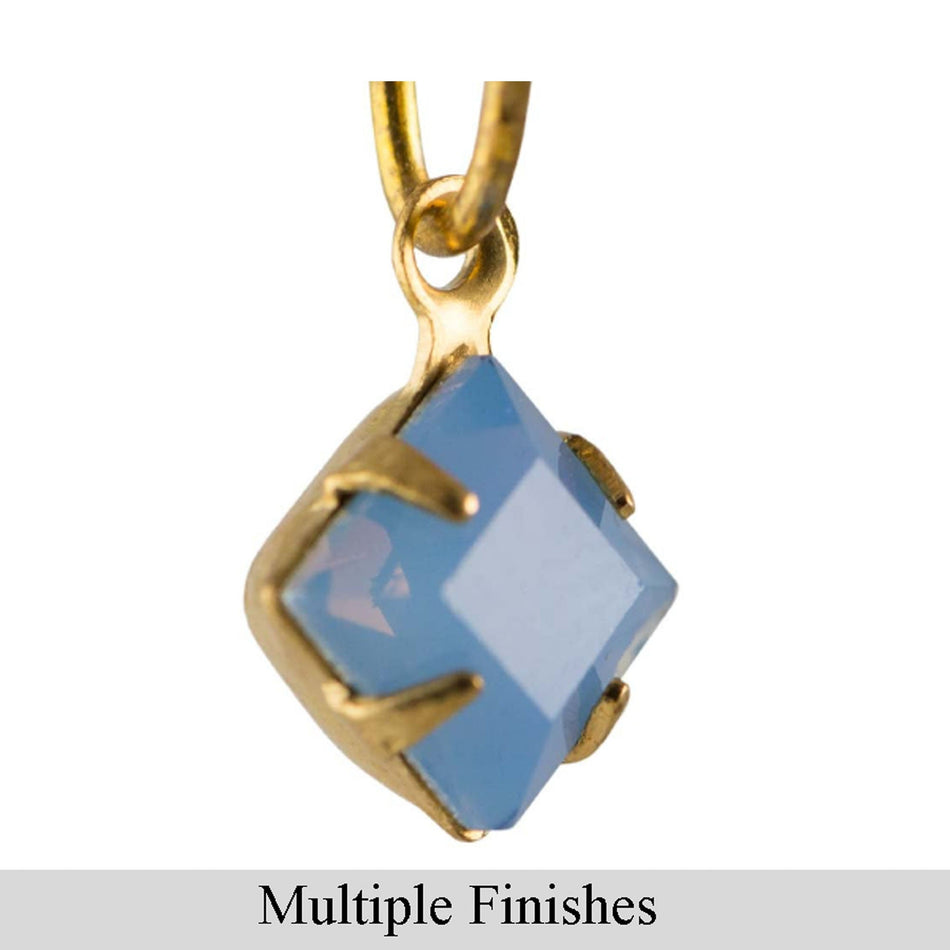 6mm Blue Opal Faceted Glass Square Stone in 1 Loop Setting