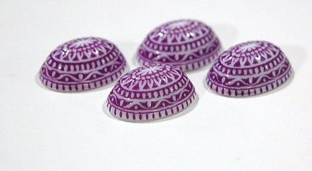 Vintage Etched Mosaic Purple and White Cabochons 18x13mm (6) cab714H