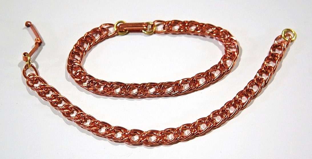 6 Vintage Copper Coated Bracelet Chains Fold Over Clasp Japan mtl277A