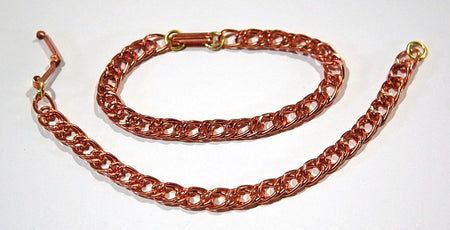 6 Vintage Copper Coated Bracelet Chains Fold Over Clasp Japan mtl277A