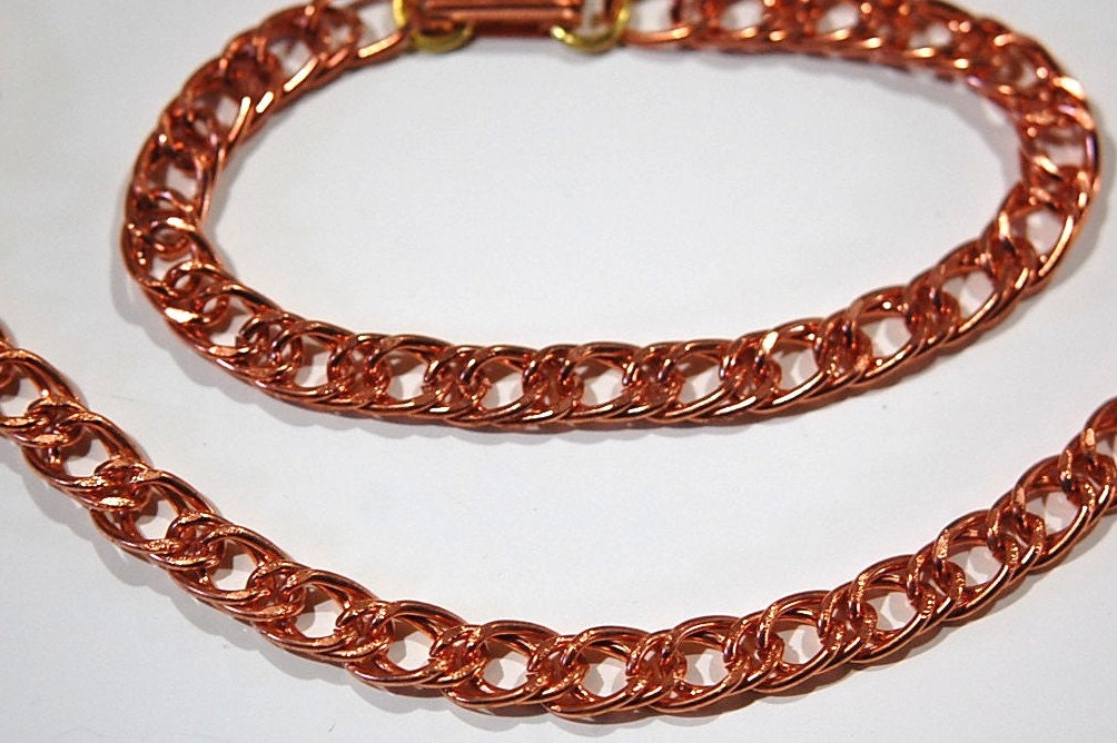 6 Vintage Copper Coated Bracelet Chains Fold Over Clasp Japan mtl277A