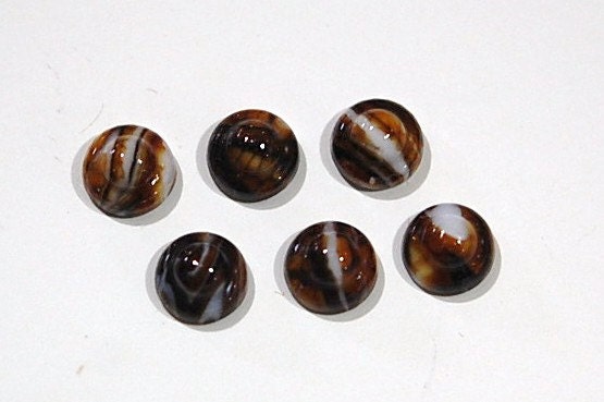 Vintage Brown and White Ball Top Glass Cabochons 7mm cab701R