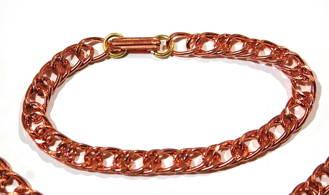 6 Vintage Copper Coated Bracelet Chains Fold Over Clasp Japan mtl277A