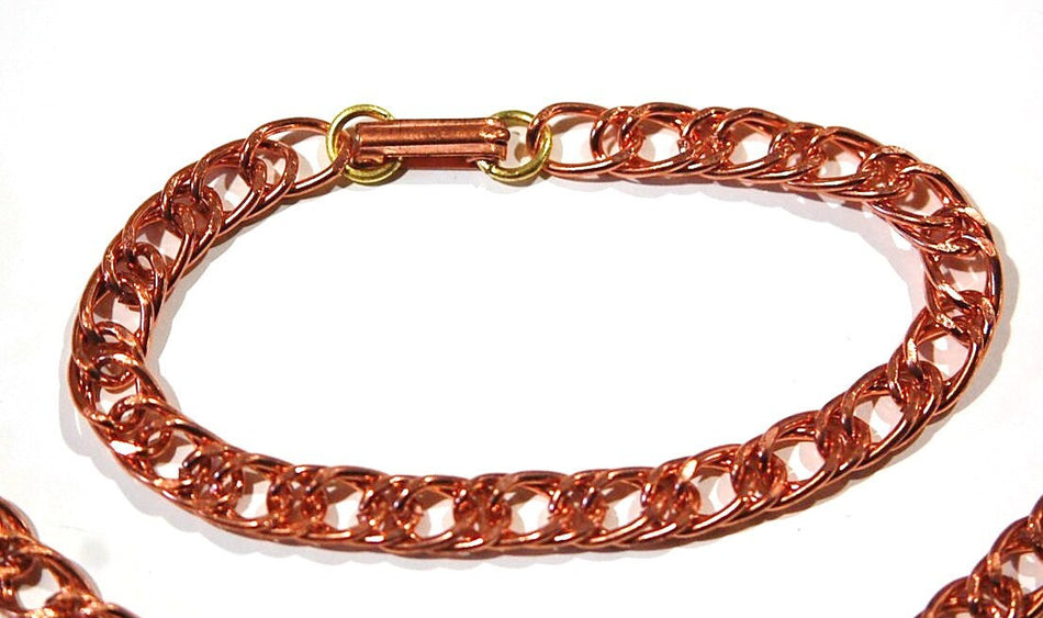 6 Vintage Copper Coated Bracelet Chains Fold Over Clasp Japan mtl277A