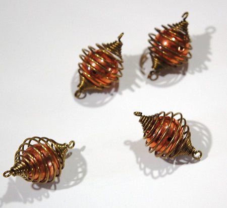 Vintage Raw Brass Cage with Acrylic Copper Bead Connector mtl364