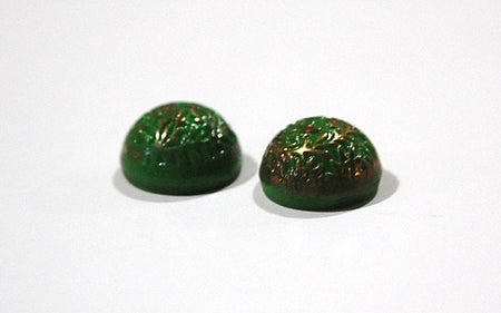 Vintage Green Etched Domed Cabochons Germany 15mm (2) cab047A