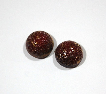 Vintage Red Etched Domed Cabochons Germany 15mm (2) cab047B