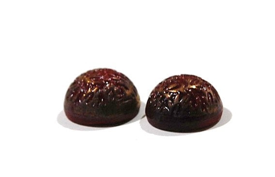 Vintage Red Etched Domed Cabochons Germany 15mm (2) cab047B