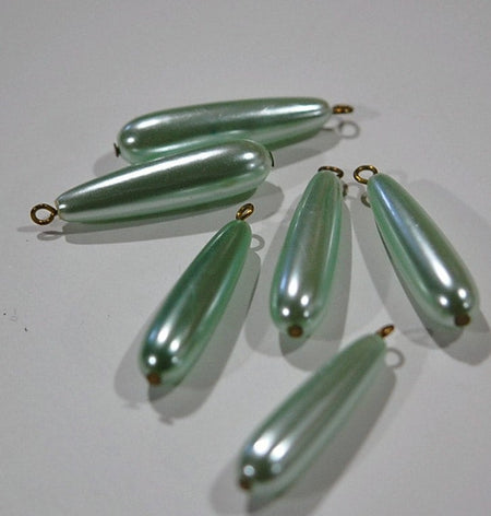 Vintage Acrylic Long Mint Green Pearl Teadrops with Loop drp050