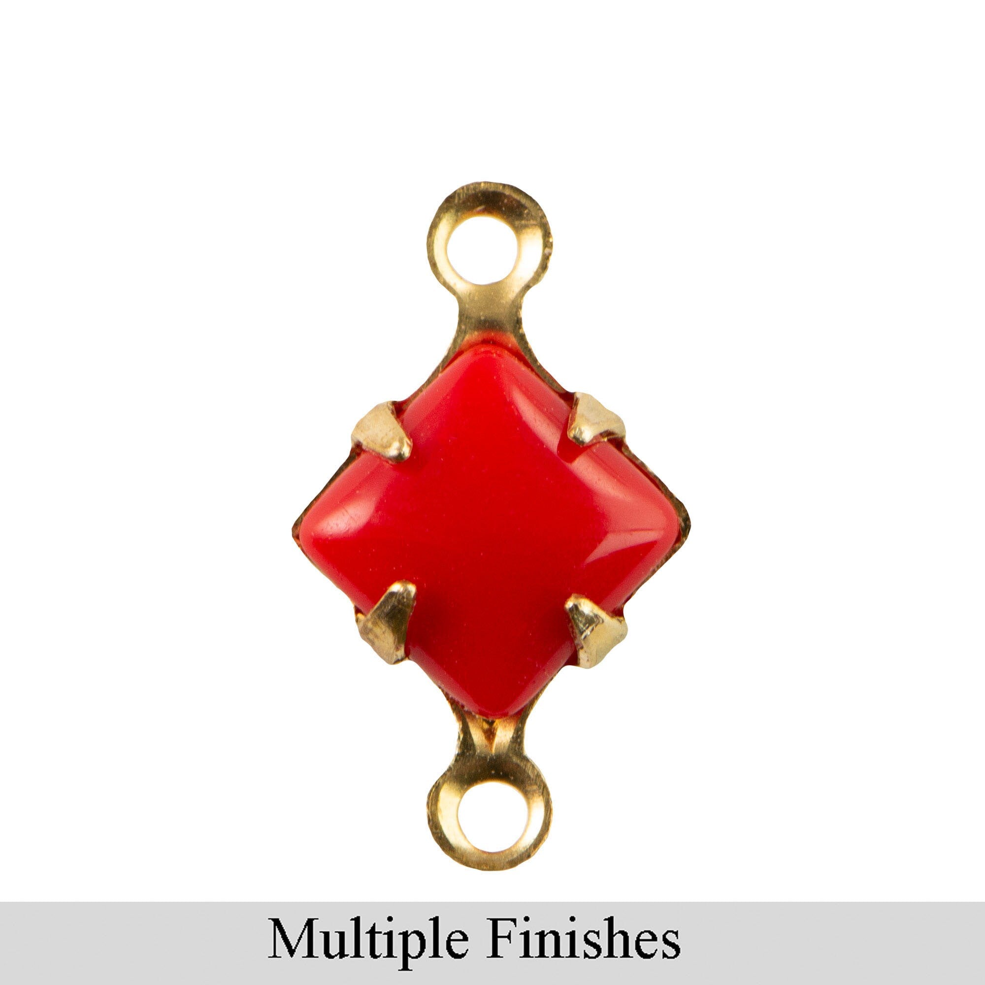 6mm Red Glass Square Stone in 2 Loop Setting