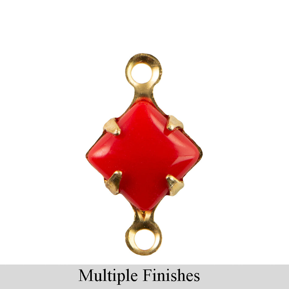 6mm Red Glass Square Stone in 2 Loop Setting