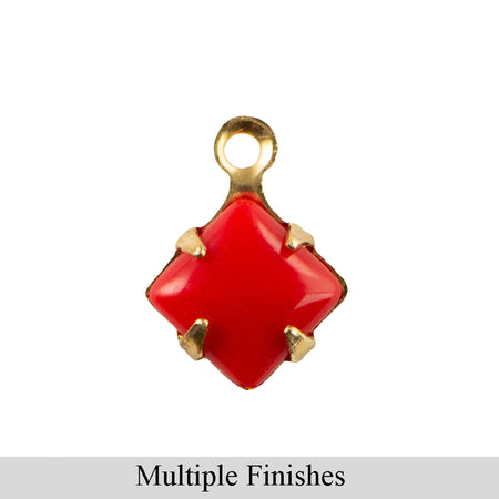 6mm Red Glass Square Stone in 1 Loop Setting