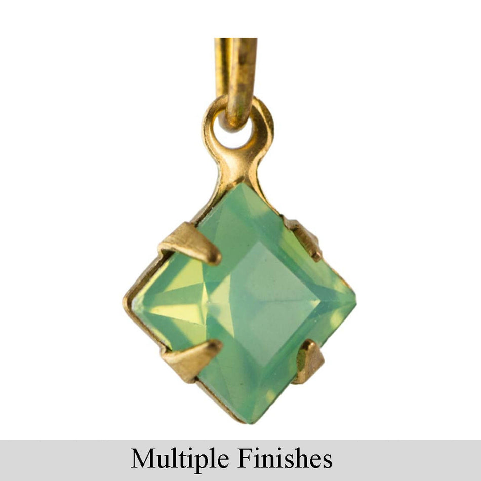 6mm Green Opal Faceted Glass Square Stone in 1 Loop Setting