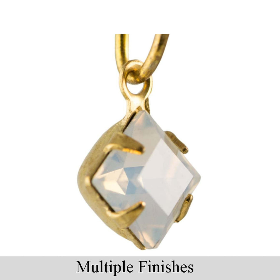 6mm White Opal Faceted Glass Square Stone in 1 Loop Setting