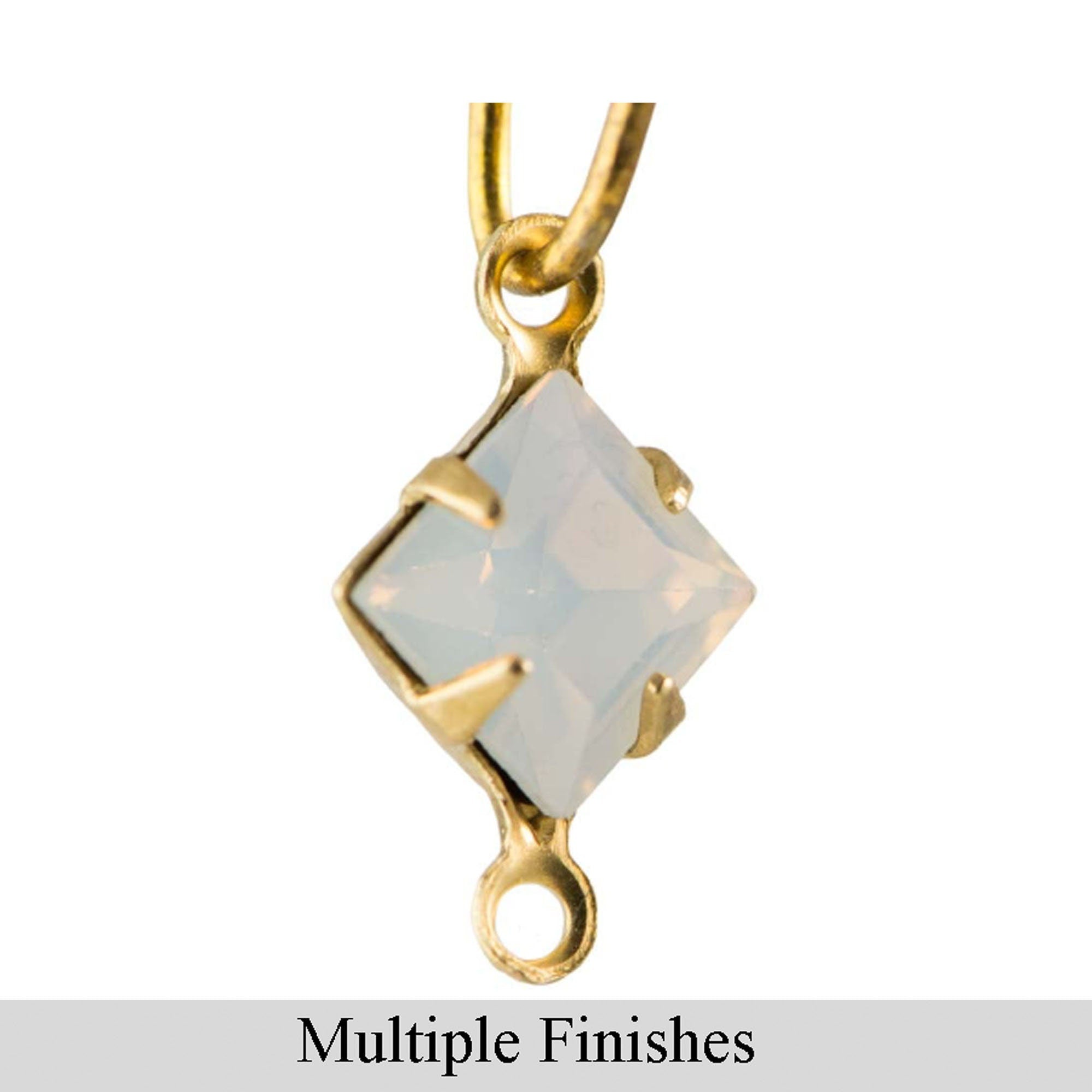 6mm White Opal Faceted Glass Square Stone in 2 Loop Setting