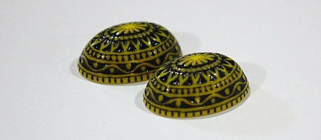 Vintage Etched Mosaic Yellow and Black Cabochons 25x18mm (2) cab715B