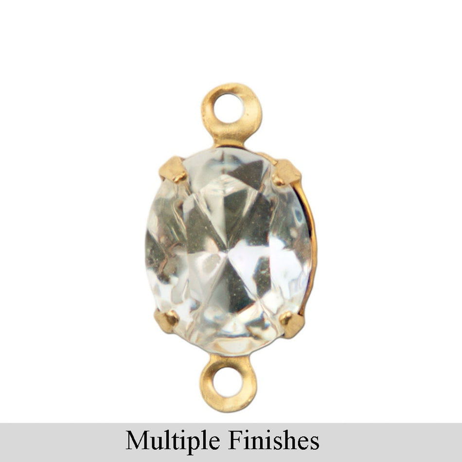10x8mm Clear Faceted Glass Oval Stone in 2 Loop Setting