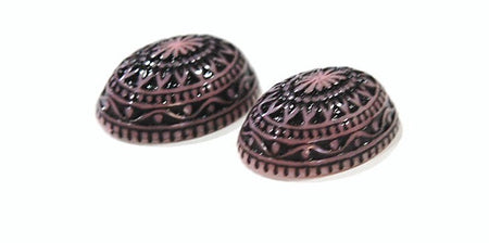 Vintage Etched Mosaic Pink and Black Cabochons 25x18mm (2) cab715E