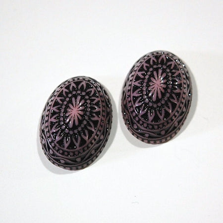 Vintage Etched Mosaic Pink and Black Cabochons 25x18mm (2) cab715E