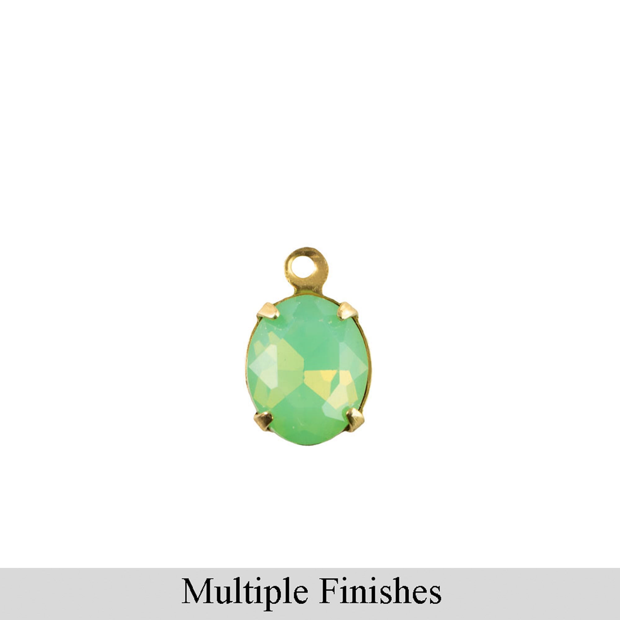 10x8mm Green Opal Faceted Glass Oval Stone in 1 Loop Setting