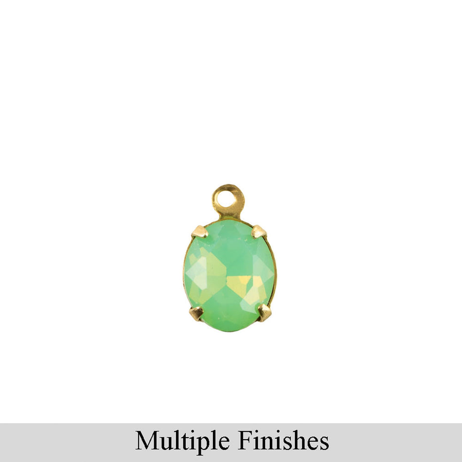 10x8mm Green Opal Faceted Glass Oval Stone in 1 Loop Setting