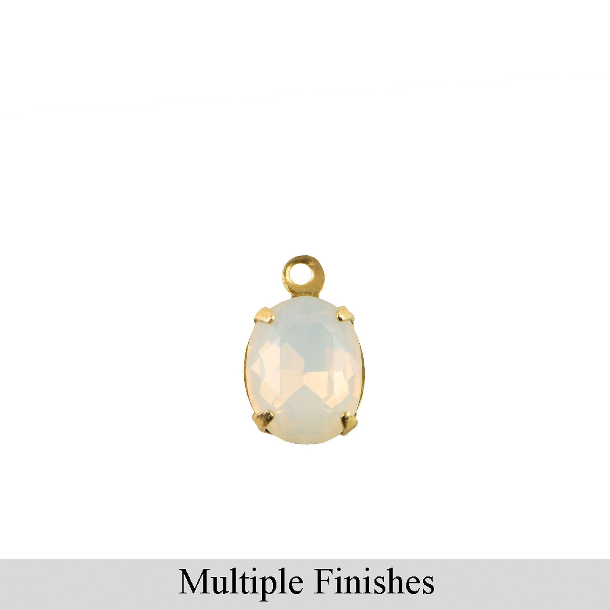 10x8mm White Opal Faceted Glass Oval Stone in 1 Loop Setting