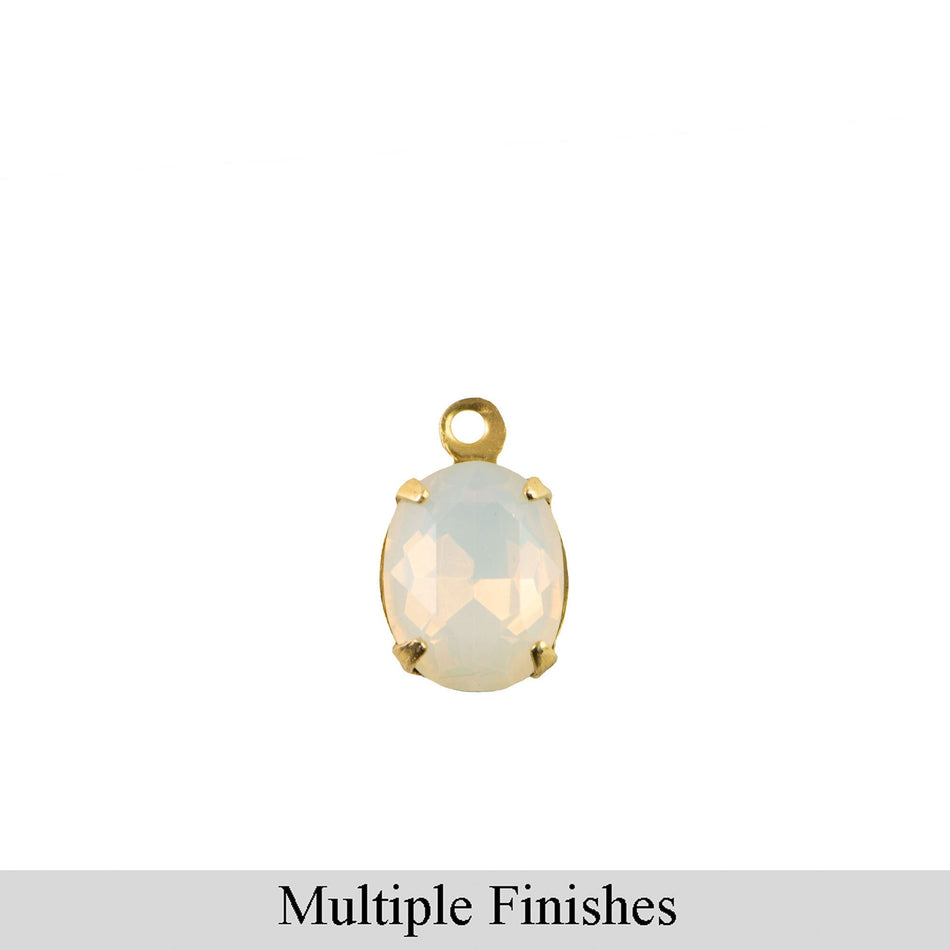 10x8mm White Opal Faceted Glass Oval Stone in 1 Loop Setting