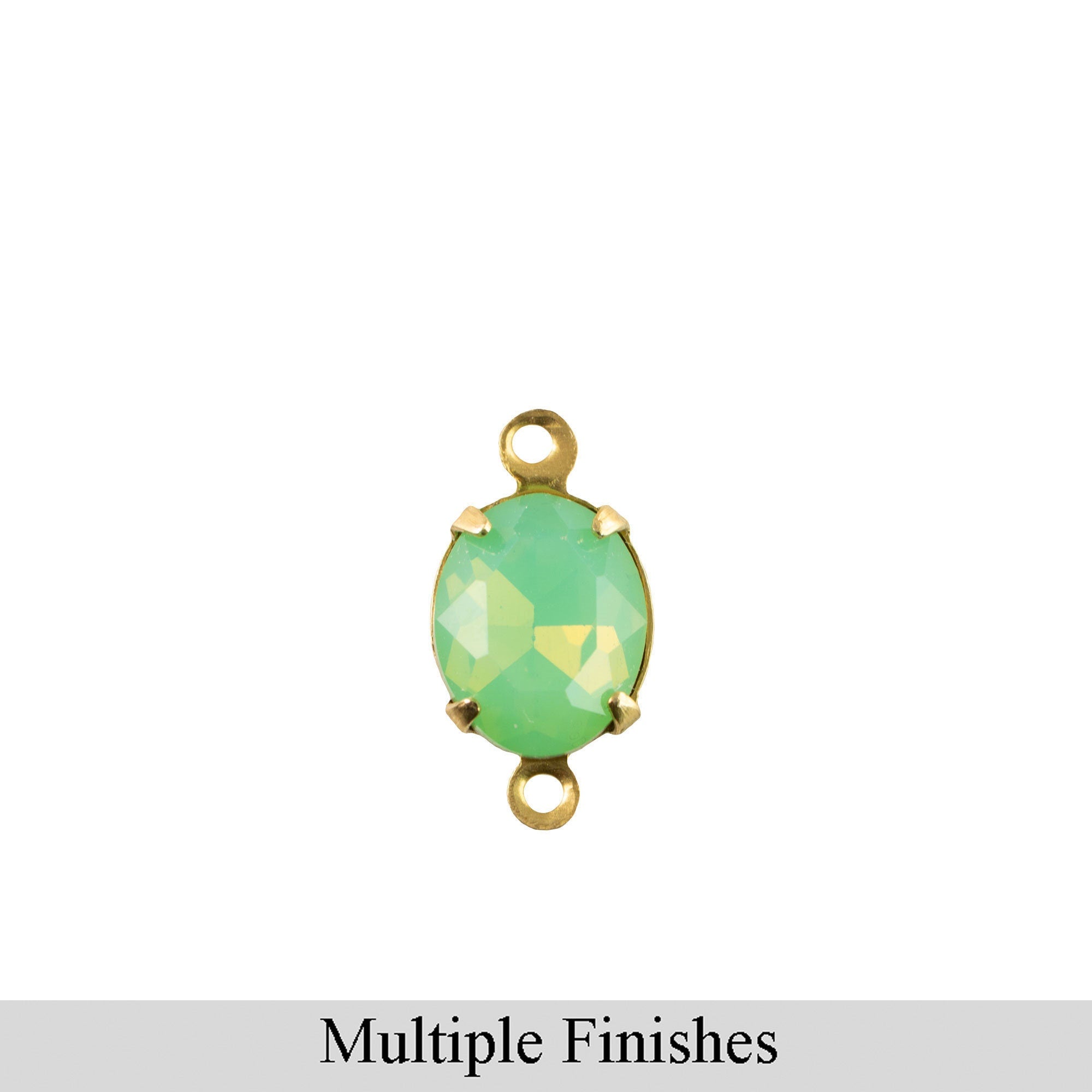 10x8mm Green Opal Faceted Glass Oval Stone in 2 Loop Setting