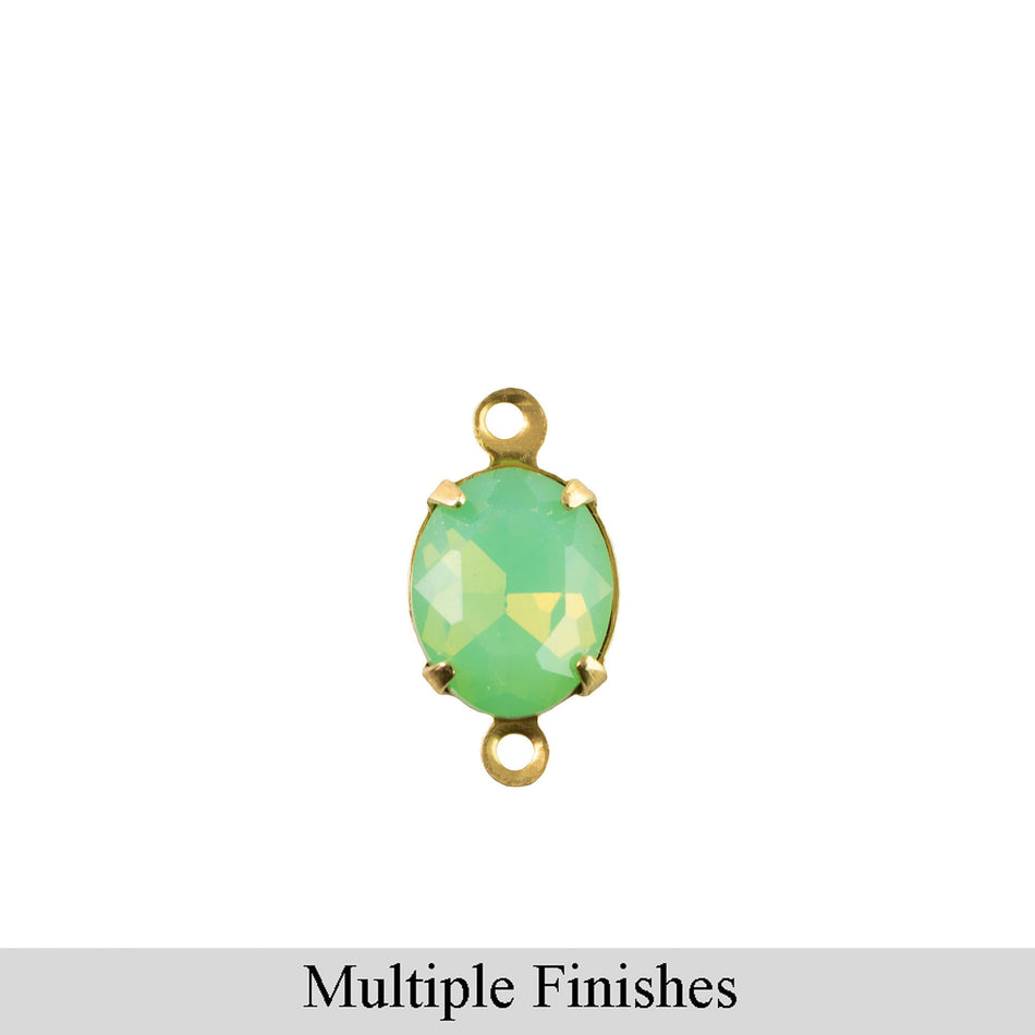 10x8mm Green Opal Faceted Glass Oval Stone in 2 Loop Setting