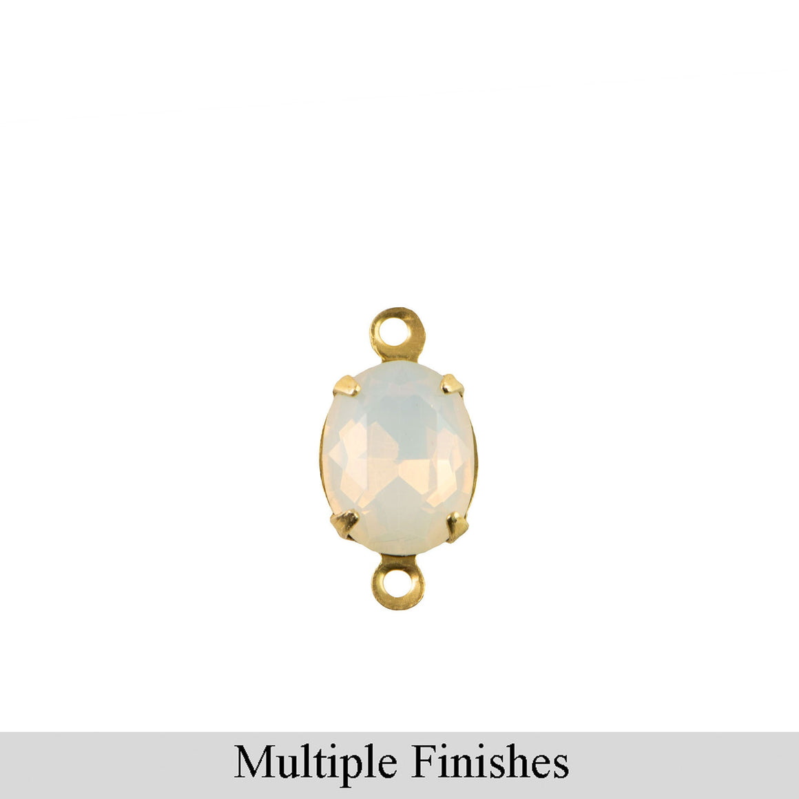 10x8mm White Opal Faceted Glass Oval Stone in 2 Loop Setting