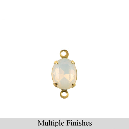 10x8mm White Opal Faceted Glass Oval Stone in 2 Loop Setting