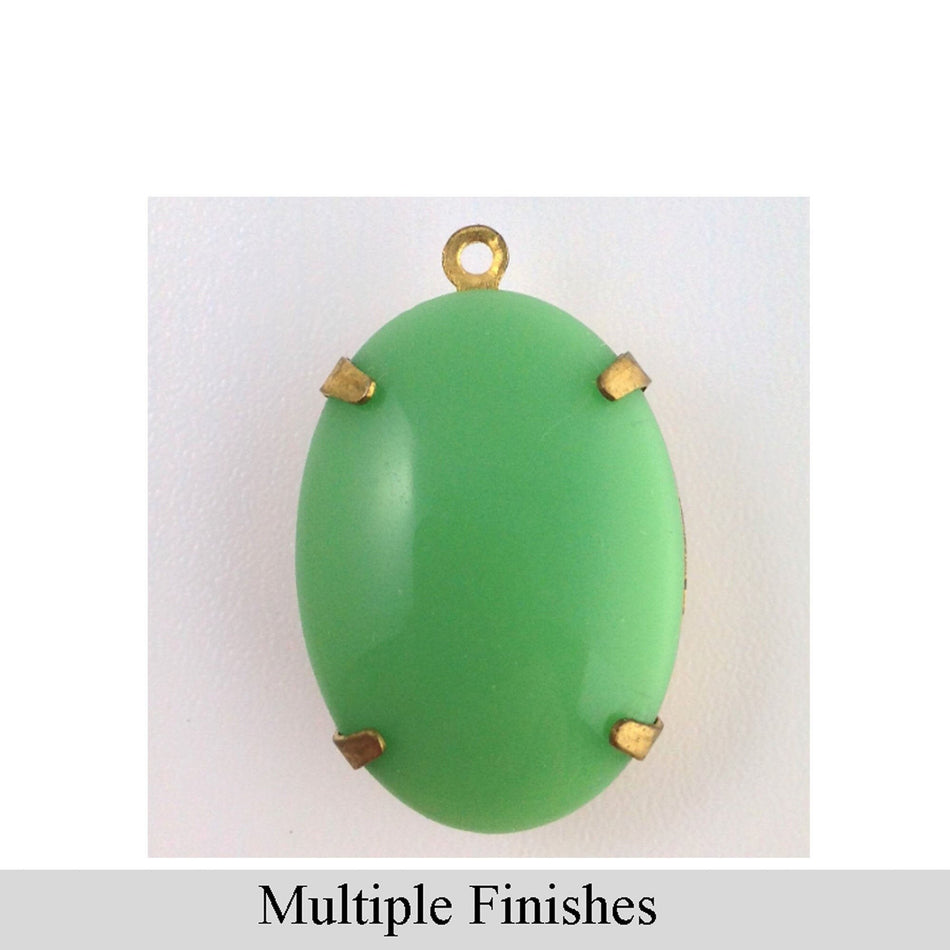 25x18mm Light Jade Green Glass Oval Stone in 1 Loop Setting