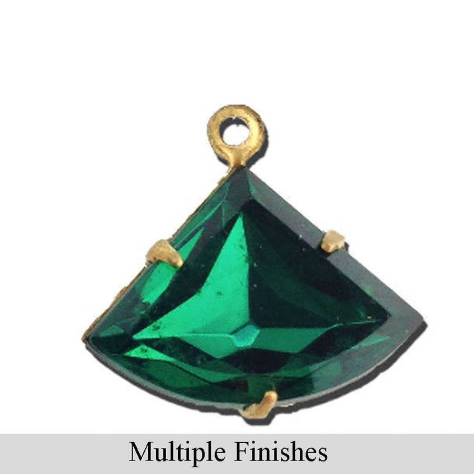 18x13mm Emerald Faceted Glass Fan Stone in 1 Loop Setting