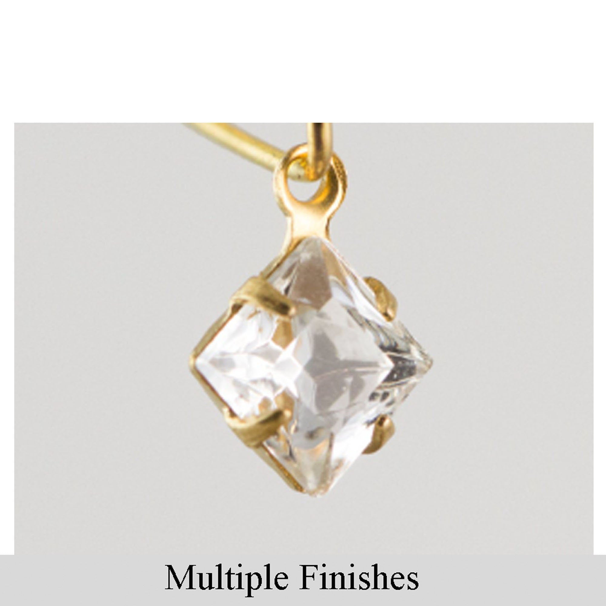 6mm Clear Faceted Glass Square Stone in 1 Loop Setting