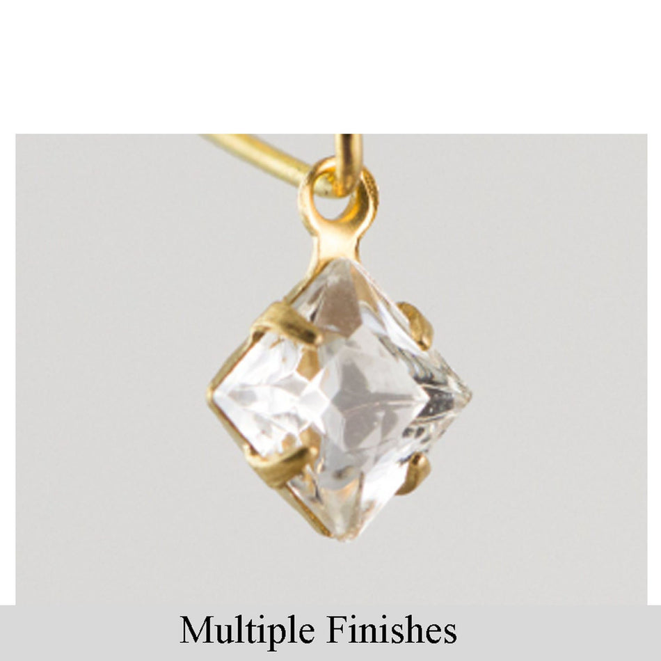 8mm Clear Faceted Glass Square Stone in 1 Loop Setting