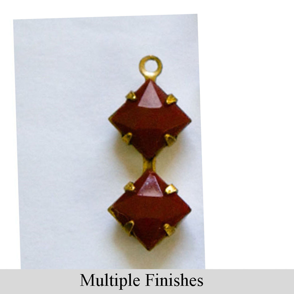 6mm Burgundy Faceted Glass Square Stone in 1 Loop Double Setting