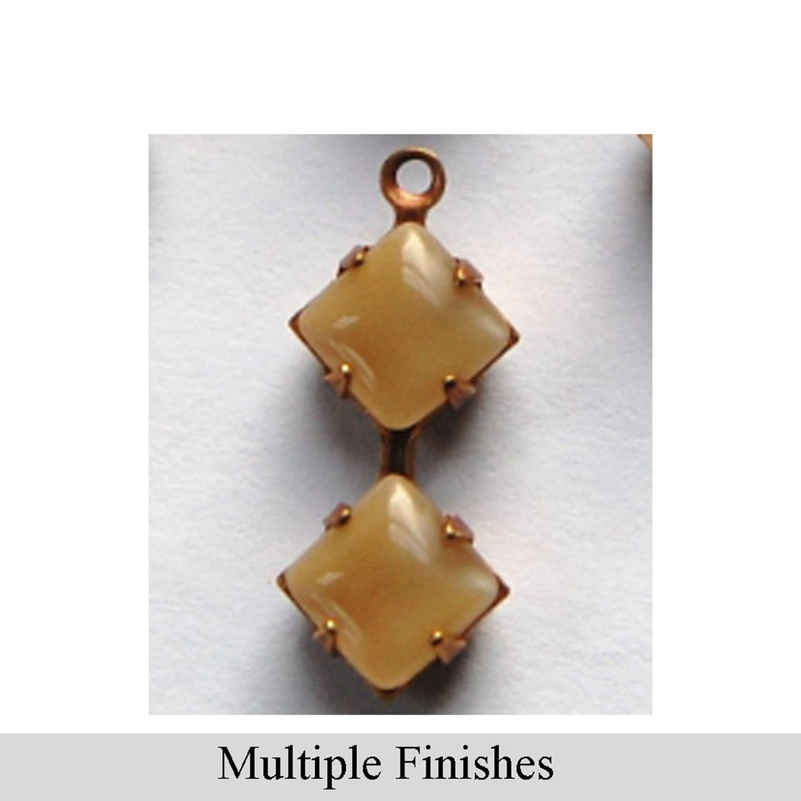 6mm Beige Moonglow Glass Square Stone in 1 Loop Double Setting