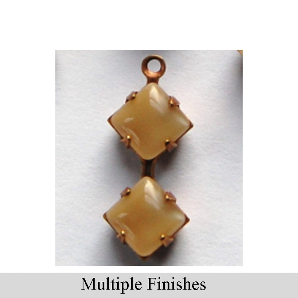 6mm Beige Moonglow Glass Square Stone in 1 Loop Double Setting