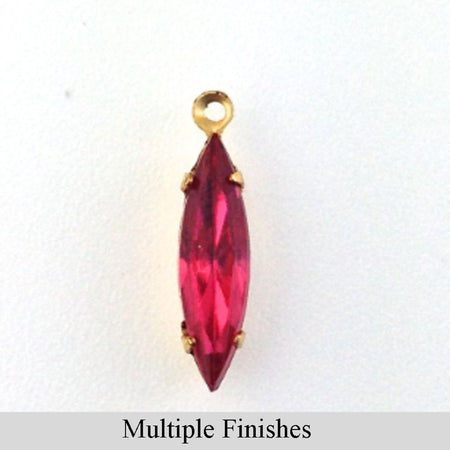 15x4mm Rose Faceted Glass Navette Stone in 1 Loop Setting