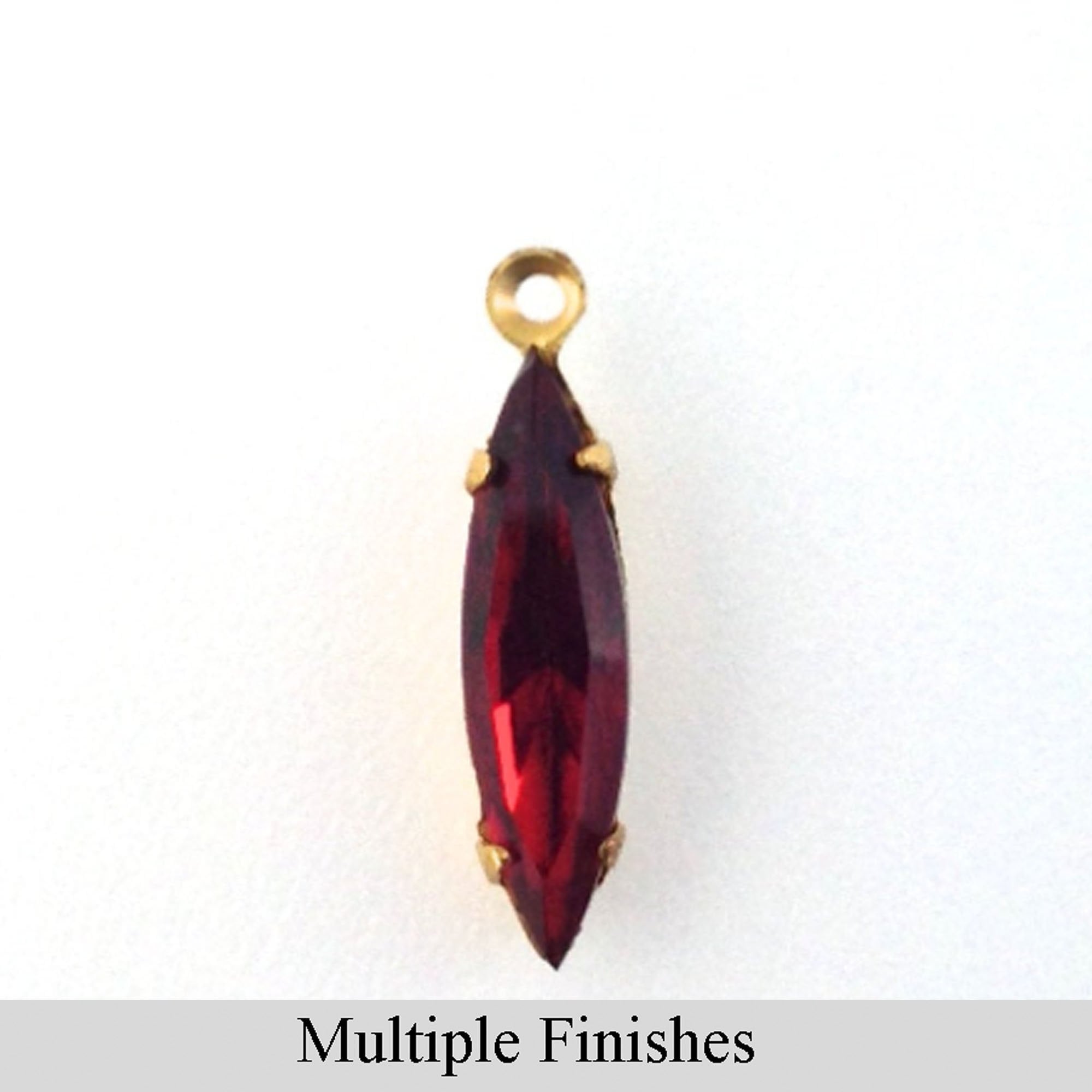 15x4mm Siam Ruby Faceted Glass Navette Stone in 1 Loop Setting